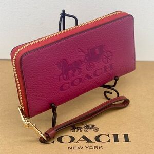 COACH Long Zip Around Wallet With Horse And Carriage Bright Violet Multi Color